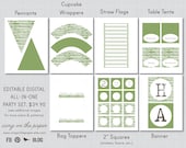 Printable Party, Editable PDFs, Green Waves