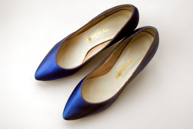Retro Royal Blue Indigo Imperial Pumps - Vintage 1980's Satiny Sapphire Lapis Cobalt High Heel Dancing Stilettos