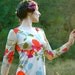 1970s Floral Maxidress... Red Poppy Print... Art Nouveau Inspired... POPPY DREAMS (s)