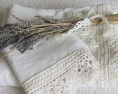 Shabby Chic Bedding Heirloom Collection Queen Linen Sheet with Hand Crocheted Edges Off White Linen