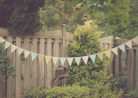 Earthy Pastel Mint Blush Buttercup Fabric Bunting Pennant Garland Decoration 11 FT / Vintage Circus Style Il_570xn