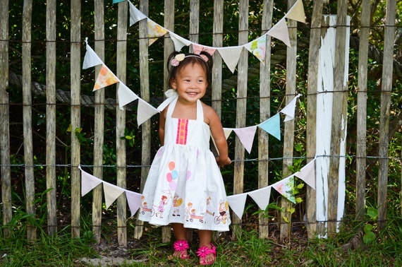Pink Aqua And Peach Fabric Bunting Pennant Garland Decoration 9 Feet / Romantic Rustic Wedding Il_570xn