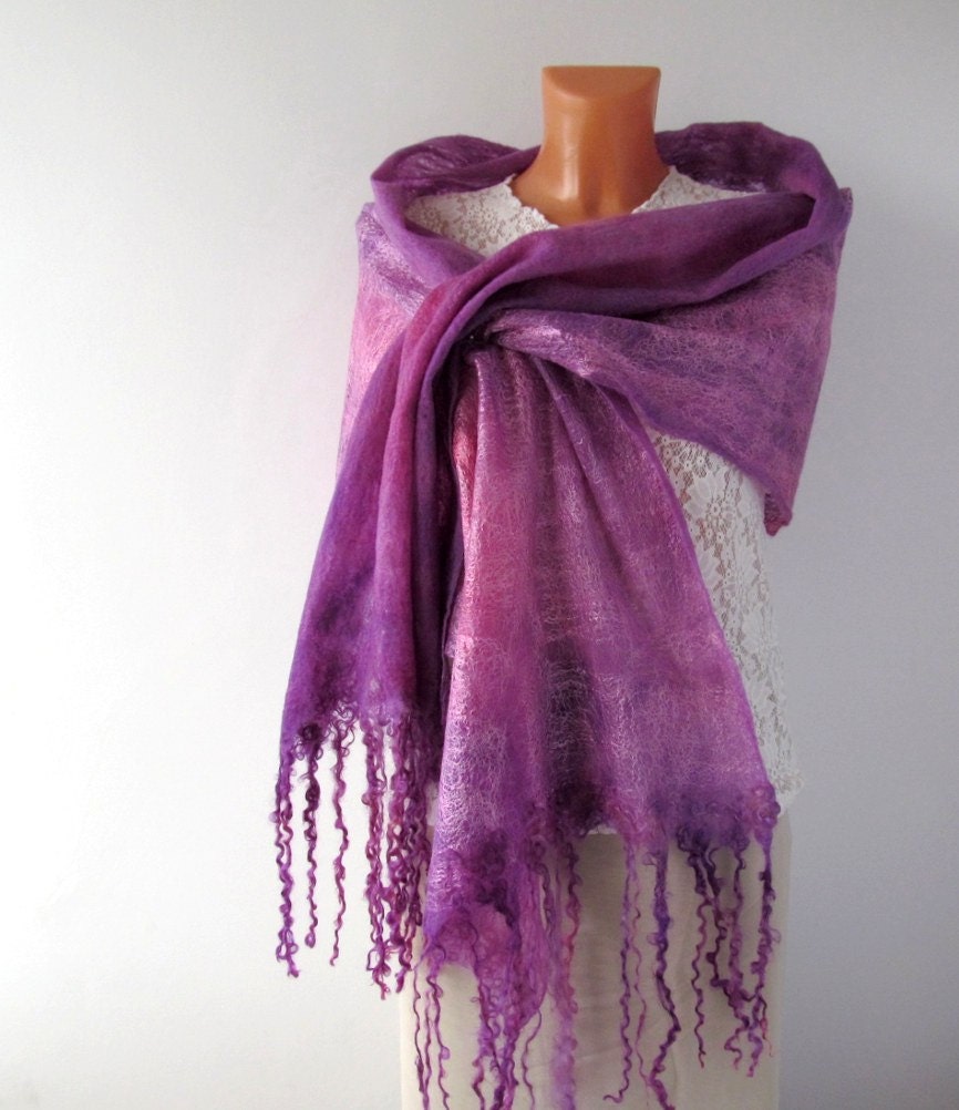 Cobweb Felted scarf -  Lavender purple amethyst  Pink - galafilc