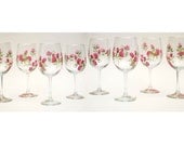 Personalized Bridesmaid Wine Glasses - Hand Painted Elegant Pink Roses, Green Leaves, Set of 8, 12 oz - Summer Wedding Party