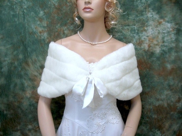 Off-White faux fur shawl wrap bridal shrug stole FW002-OffWhite