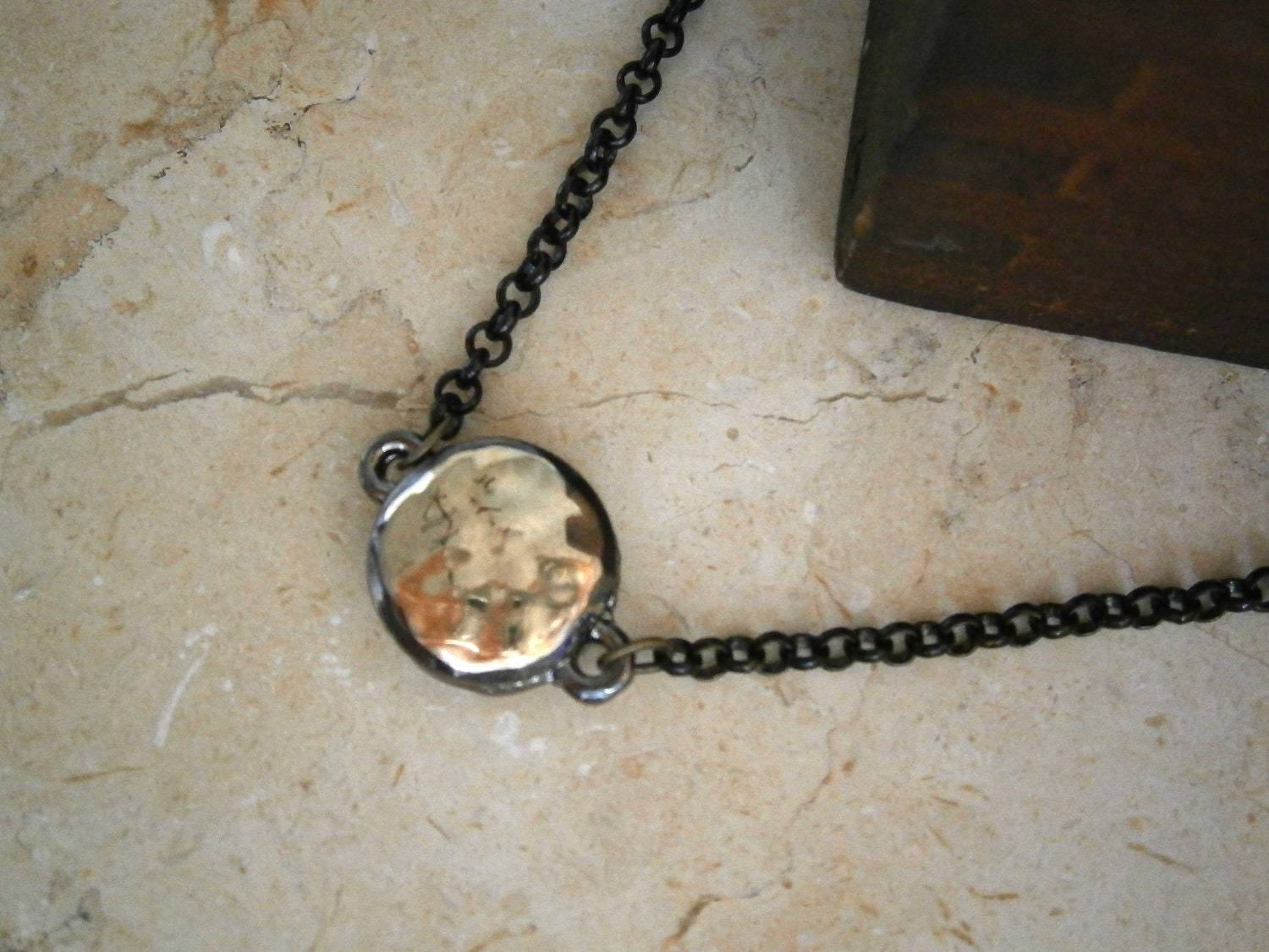 Hammered Gold Disc Necklace, Black Gun Metal Necklace, Minimalist Jewelry, Simple, Modern, Classic, Everyday Jewelry
