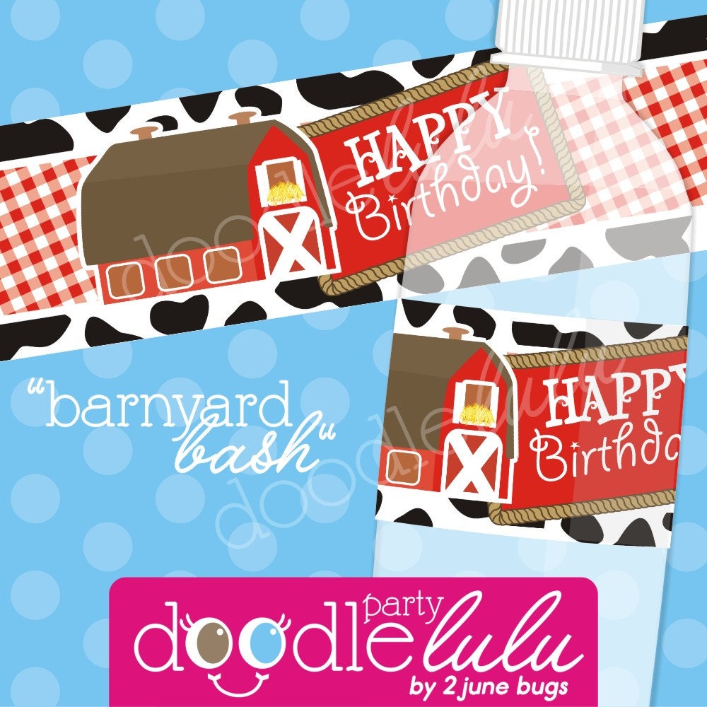 DIY Printable FARM Barnyard Bash Water Bottle Labels / Wraps - 3 Text Versions/Designs from DOODLELULU by 2 june bugs Il_570xn