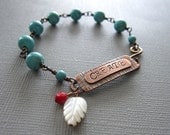Create Inspirational Copper Bracelet Turquoise Custom Word Bracelet ID Bracelet Blue Red White