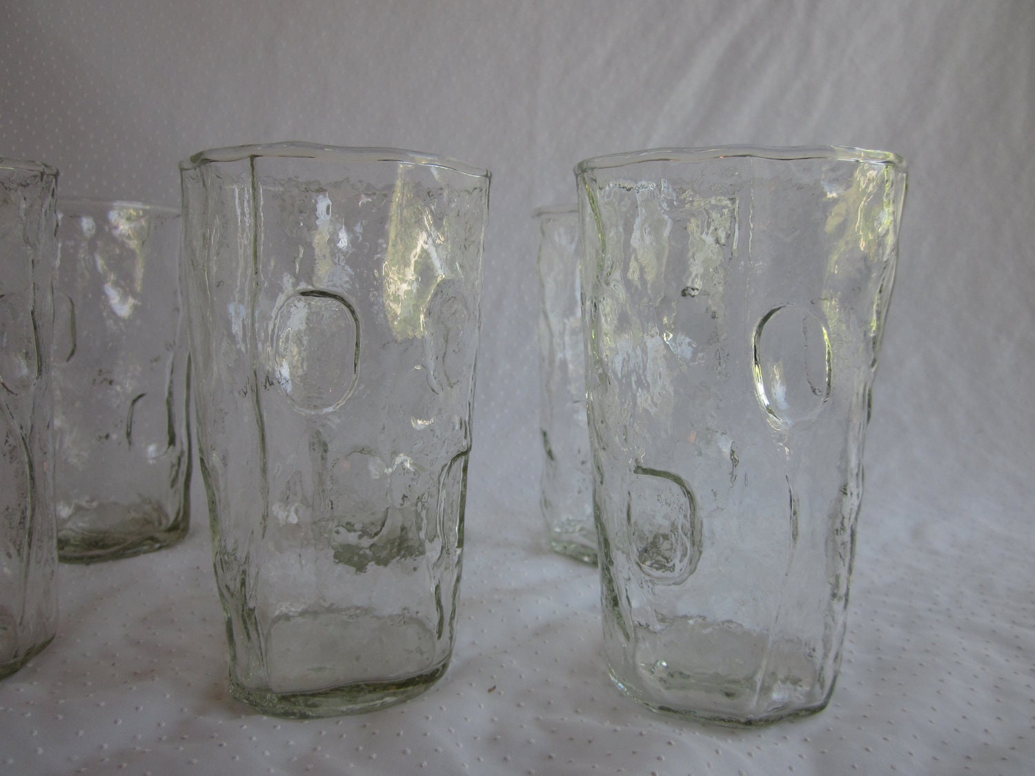 8 Decatur Thumbprint Crinkle Glass Tumblers - Huge Lot of 8 Clear