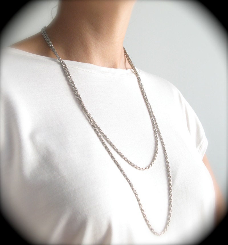 Simple Silver Double Chain Drape Necklace