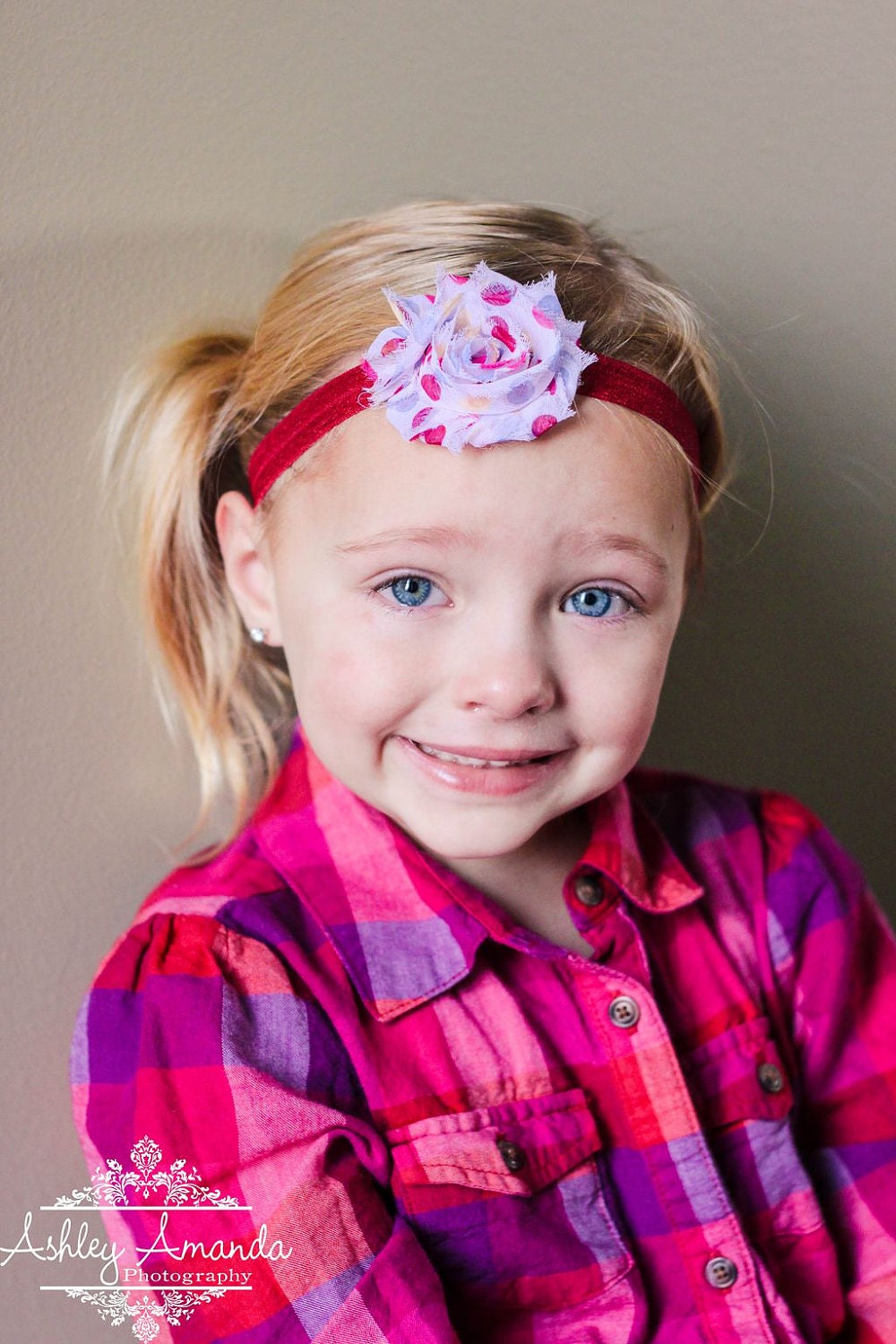 Headband Burgundy and Purple Dots...ON SALE...Baby headband...Shabby Rose headband