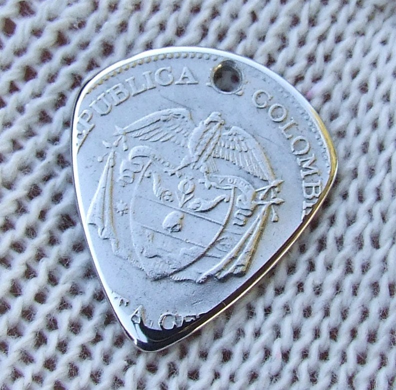 Coin Guitar Pick - Handmade with a Vintage 1965 50 centavos Colombian Coin