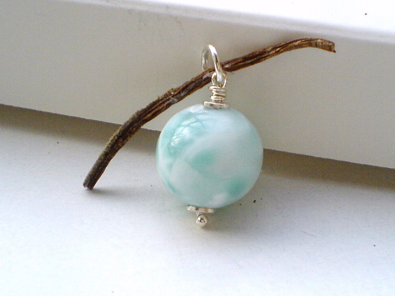 Ice Blue Larimar Pendant round bead 15 mm