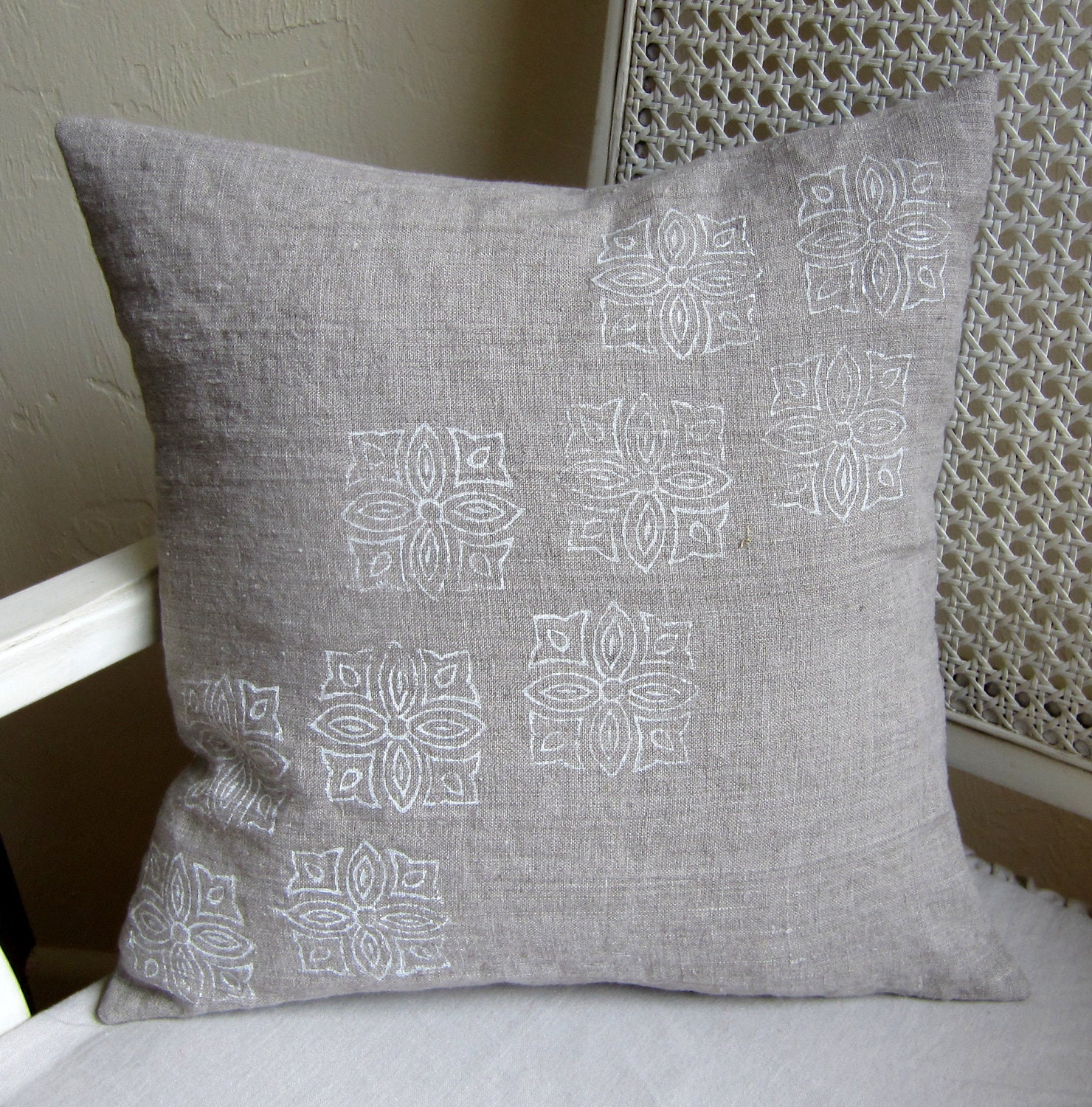Linen woodblock stamped pillow cover