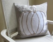 White lumina pumpkin linen pillow cover, Thanksgiving decor