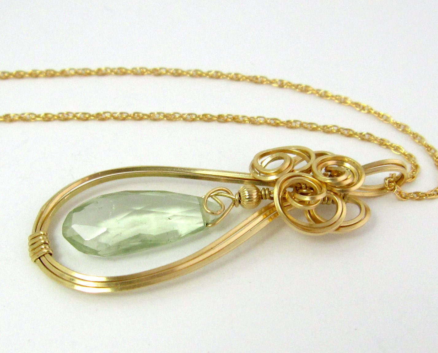 Light Green Gold Pendant, 14k Gold Filled Green Amethyst Prasiolite Stone Necklace Gift for Her