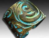 Old gold and patina polymer clay cuff bracelet