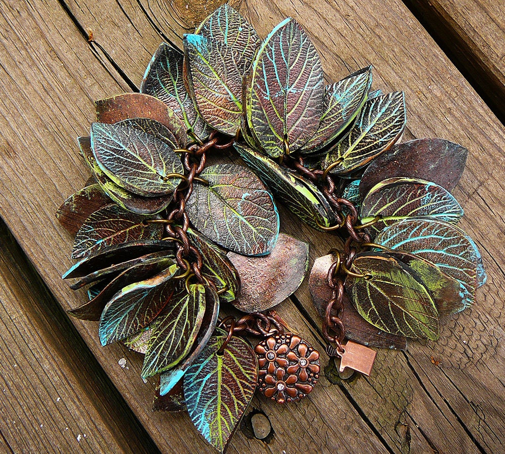 Leaves copper and patina bracelet