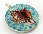 Pendant, Seashell in Water, Handmade Decoupaged, FREE SHIPPING