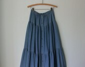 Denim Maxi Skirt ... Vintage 90's Tiered Ruffle Button-up Skirt ... Medium / Large