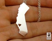BIG Shiny CALIFORNIA state, sterling silver necklace, sterling silver chain, custom heart