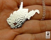 WEST VIRGINIA , fine silver FS .999 State Necklace ,sterling  silver chain, custom heart