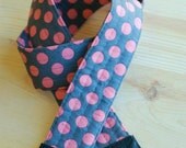 Bubblegum and Charcoal Dot SLR Camera Strap with Leather Ends - Free Shipping