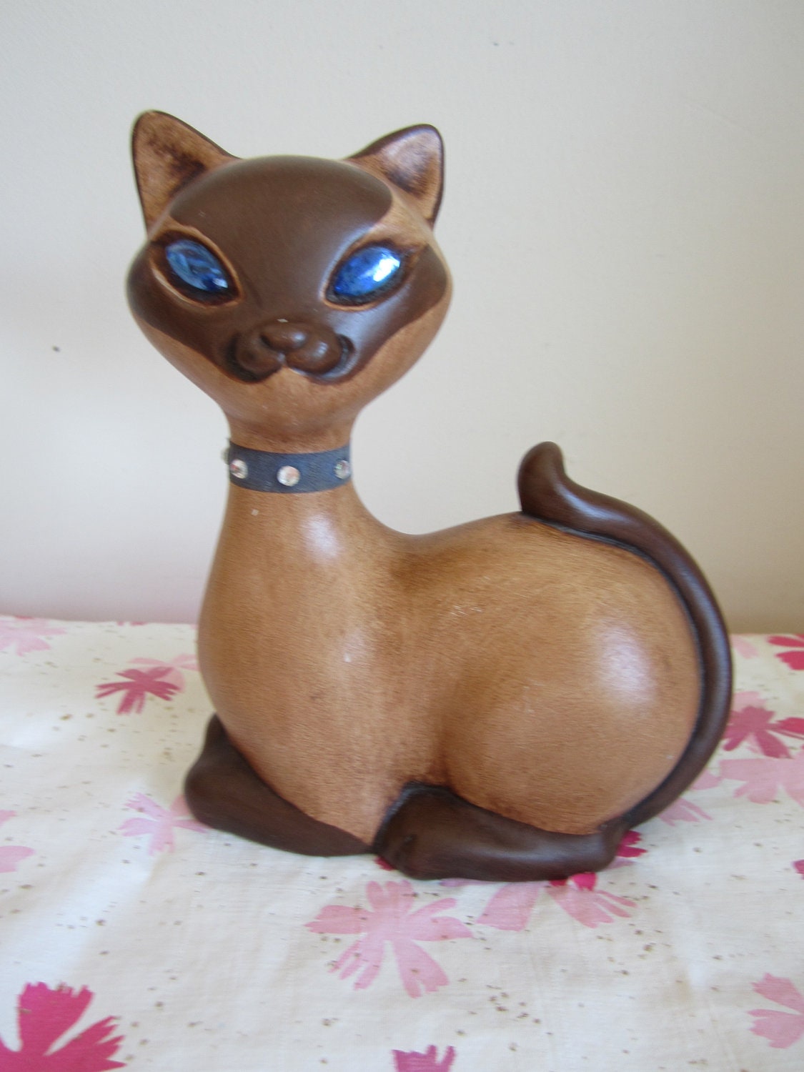 Vintage Roselane Ceramic Cat with Blue Rhinestone Glass Eyes Sparkler