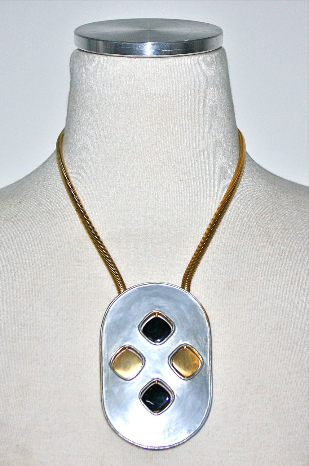 Vintage PIERRE CARDIN Runway Necklace Snake Chain Huge Reversible Enamel Pendant