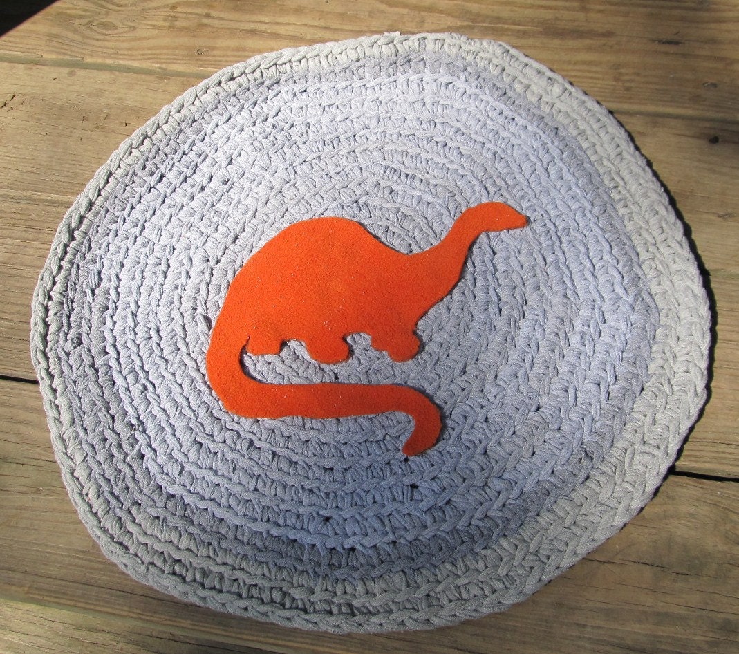 OOAK Upcycled Crochet T Shirt Rug. Dinosaur  Rug. You Choose Colors. Custom Order
