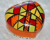 Porcelain Heart Box Orange Red Yellow Green Hand Painted
