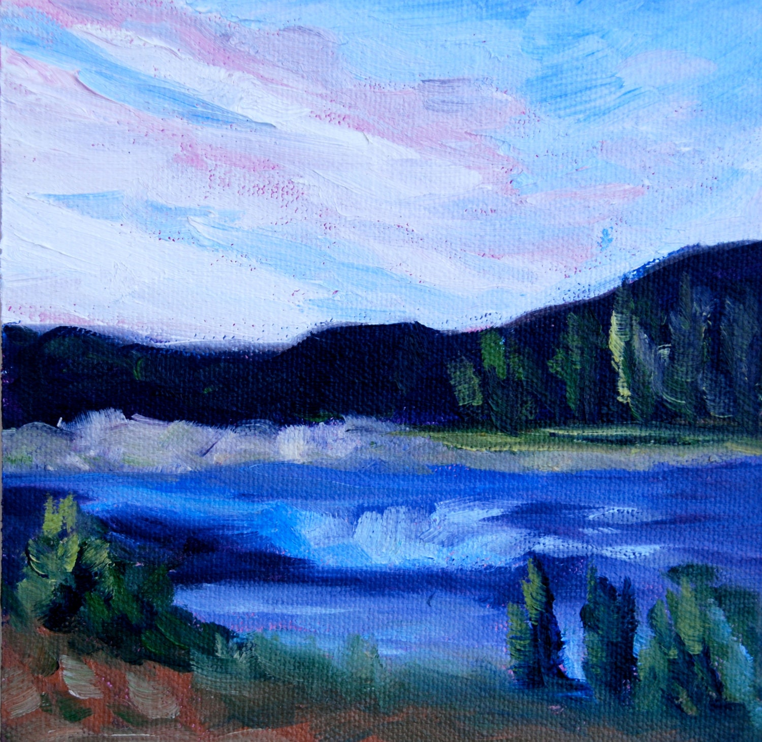6x6 Mini Original Oil Painting Fine Art Impressionist Landscape Ireland Mountains Sky Water by Rebecca Croft