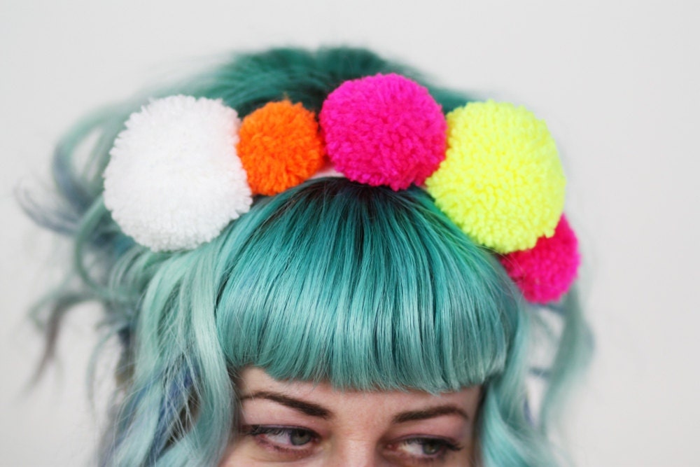 Pom Pom Headband, Neon Colours, Kahlo Inspired, UV Reactive