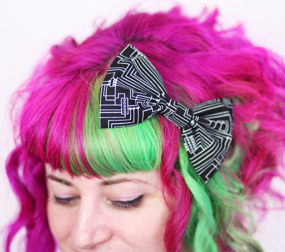 Black and White Circuit Board Bow, Geek Print