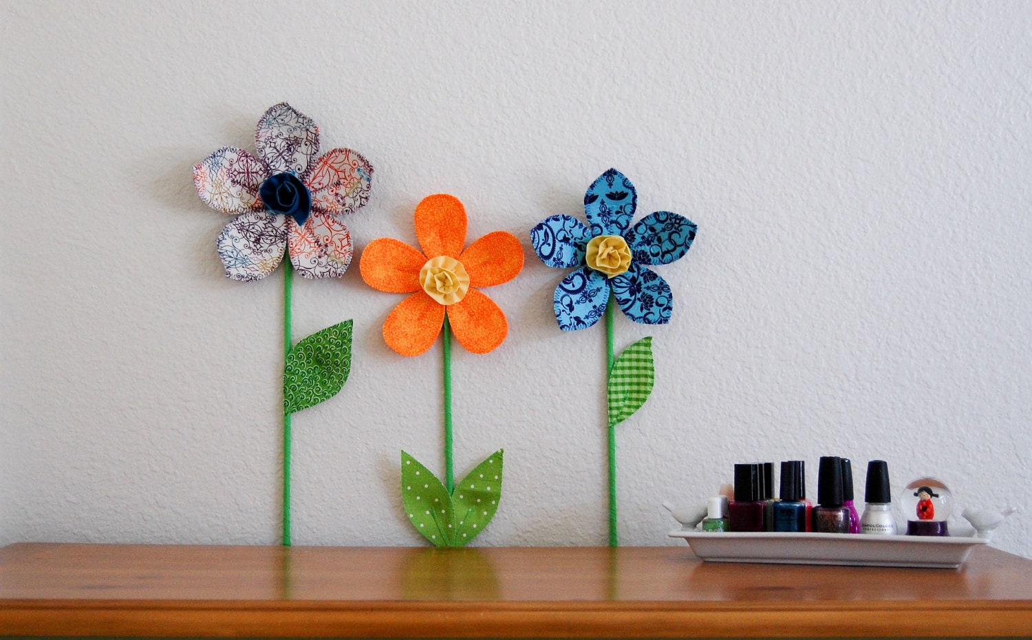 wall flowers.  fabric flowers. 3d wall decor.  fabric wall flower