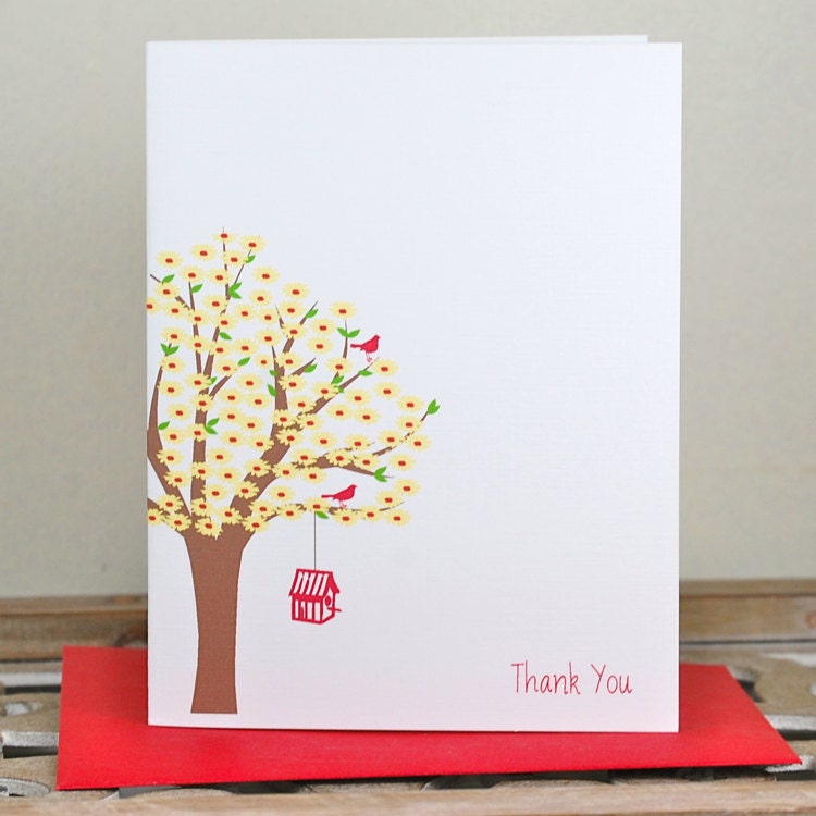 Thank You Cards / Personalized Cards / Personalized Stationery - Yellow Blossom Bird House