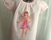 Whimsical Fairy Tee with Wings - Flower Fairy Veronica with Appliqued Irridescent Wings on Back for Girls