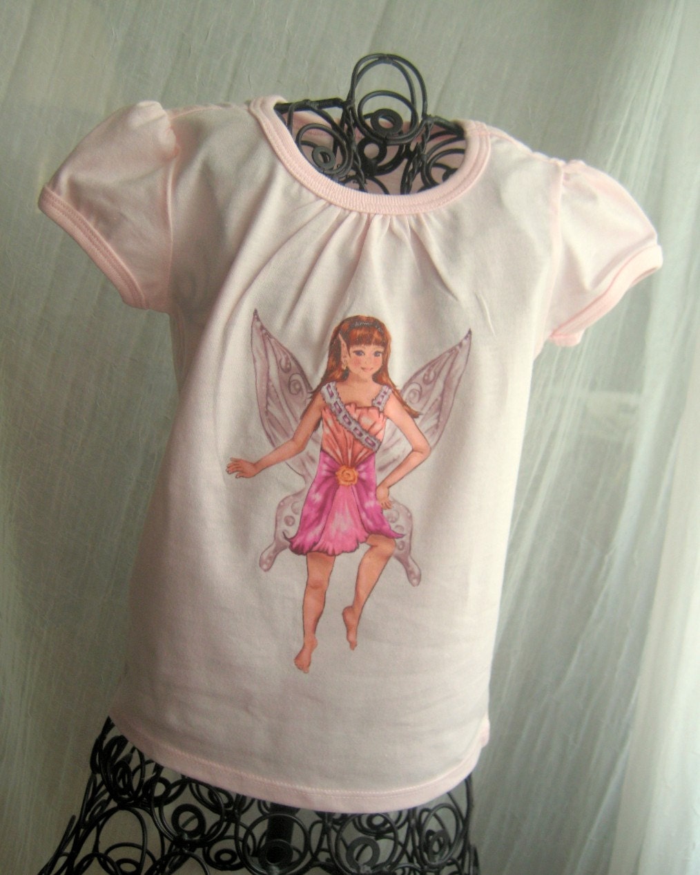 Whimsical Fairy Tee with Wings - Flower Fairy Veronica with Appliqued Irridescent Wings on Back for Girls