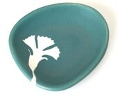 small bowl - ginkgo leaf dish in blue green matte - ceramic and pottery