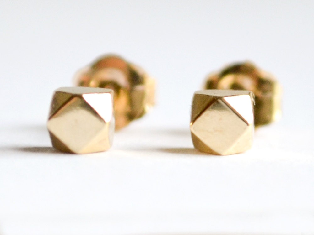 14k Gold Earring Studs - Geometric Jewelry - Tiny Post Stud Earrings