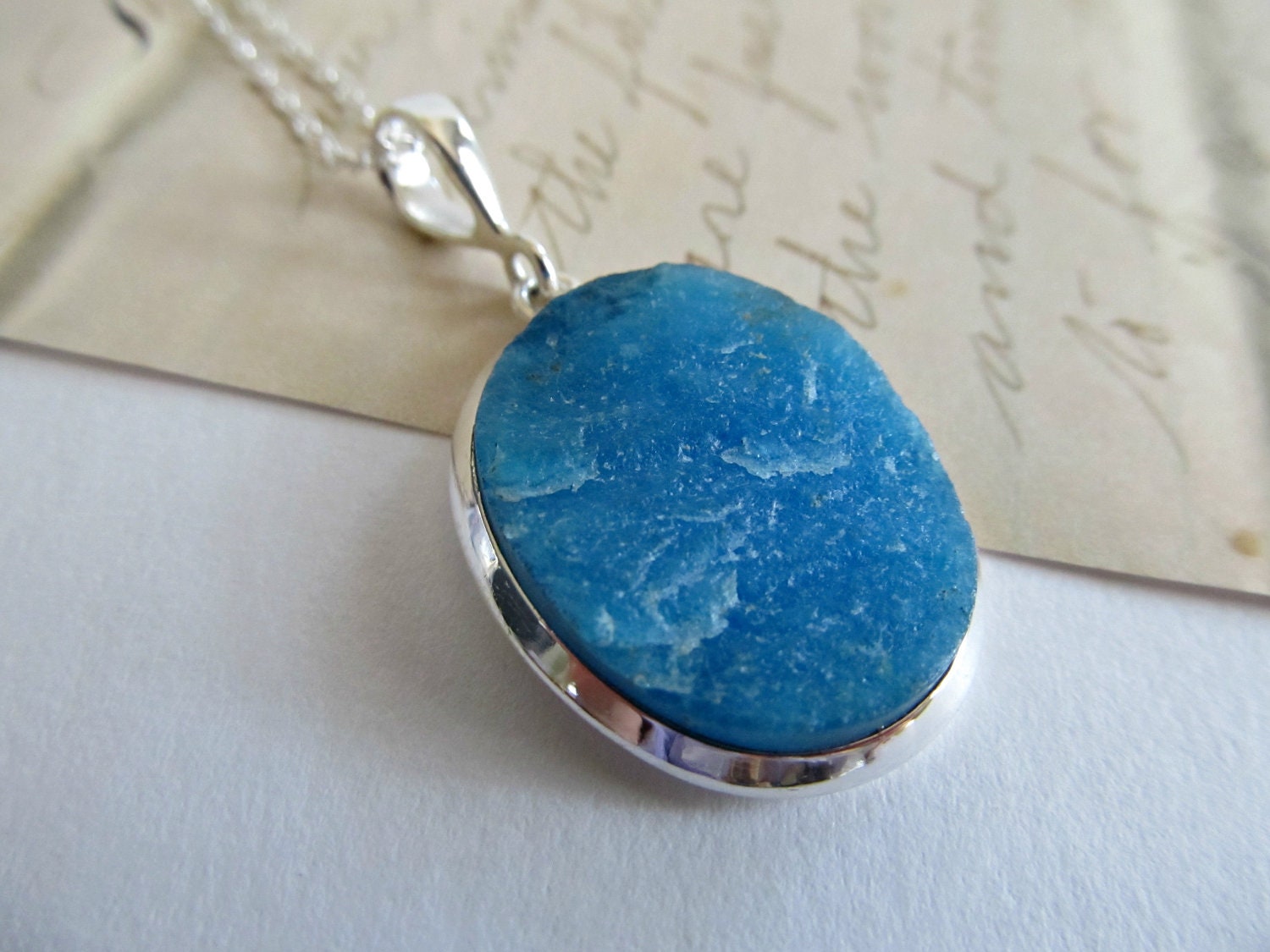 Druzy necklace - Blue druzy stone pendant necklace - Stone bezel necklace set in sterlng silver