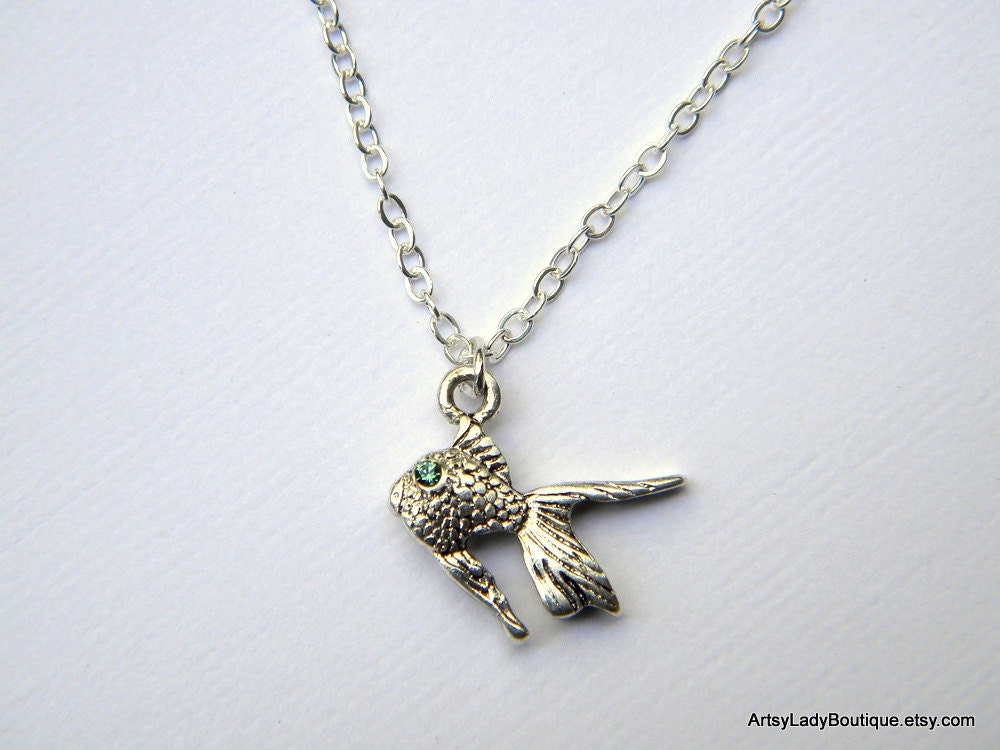 Tiny swimmer - fish charm necklace - sterling silver