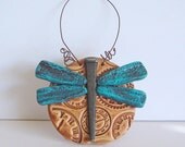 Charming Whimsical Unique Original Rustic Old Time Handmade Clay Dragonfly Ornament, OOAK, Earthy Rustic Dragonfly Art
