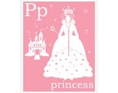 Children's Wall Art / Nursery Decor P is for Princess 8x10 inch print