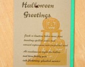 Halloween Greetings Card Set  - Halloween, Jack-o-lanterns, Pumpkins, Autumn, Poem, Orange, Tan, Taupe, (Set of 5 Cards)