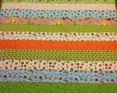 Fox Trails Striped Baby Boy or Girl Crib Quilt -- brown, orange, green, blue -- camping, animals