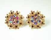Vintage Kramer Rhinestone Goldtone Floral Motif Earrings