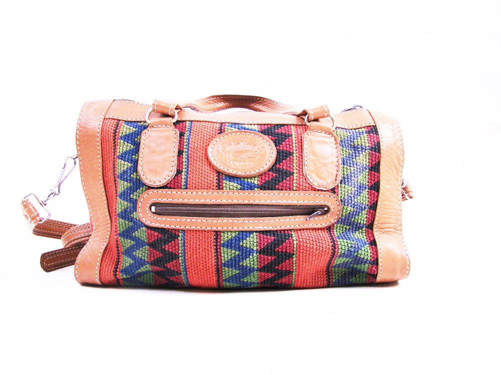 Vintage Brown Leather Ethnic Woven Southwestern Purse