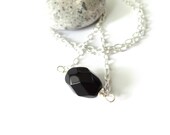 Silver minimalist necklace black glass sterling silver chain simple elegant ooak