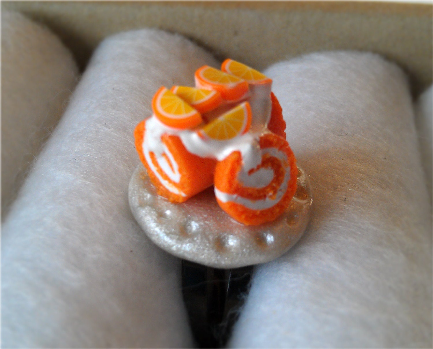 Orange Cream Swiss Roll Cake - Adjustable Ring - Miniature Food Jewelry